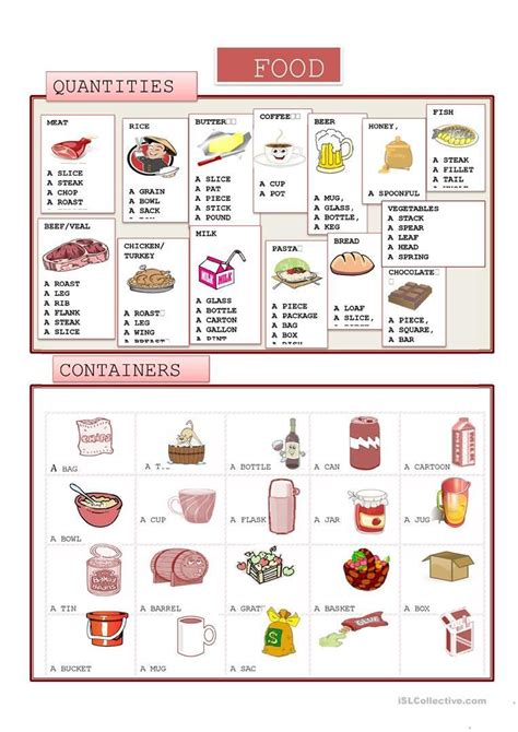 Food Quantity And Containers Worksheet Free Esl Printable Worksheets