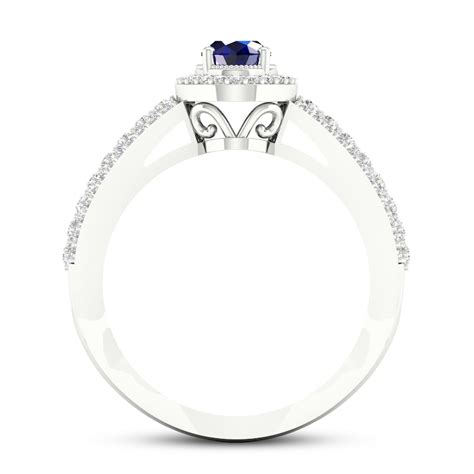Diamond And Natural Blue Sapphire Engagement Ring 13 Ct Tw Round 14k