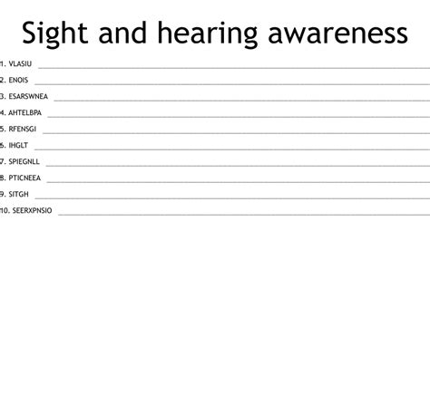 Sight And Hearing Awareness Word Scramble Wordmint