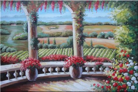 Tuscany Patio Surrounded By Vineyard Winery Oil Painting Landscape