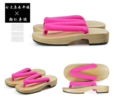 Women Japanese Flat Geta Clog Flip Flop Kimono Solid Wood Slipper