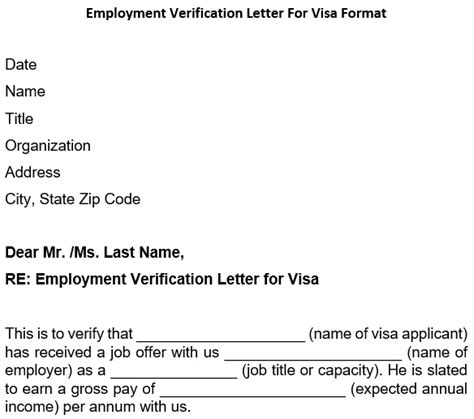 Employment Verification Letter For Visa Word Excel Tmp