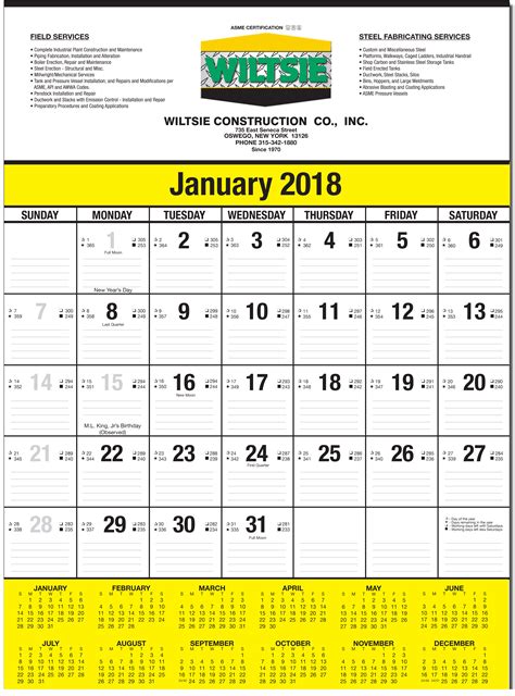 2018 Contractors Calendar Calendar Company