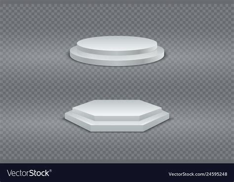Podium 3d White Round And Hexagonal Two Stage Vector Image