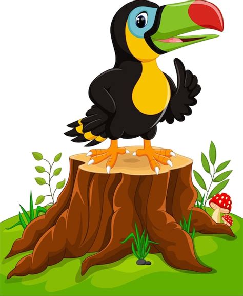 Premium Vector Cartoon Happy Toucan On Tree Stump