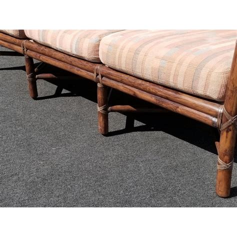 1960 s vintage bamboo rattan wood lounge club arm chair ficks reed style. Vintage McGuire Furniture Company Rattan Sofa With Leather ...