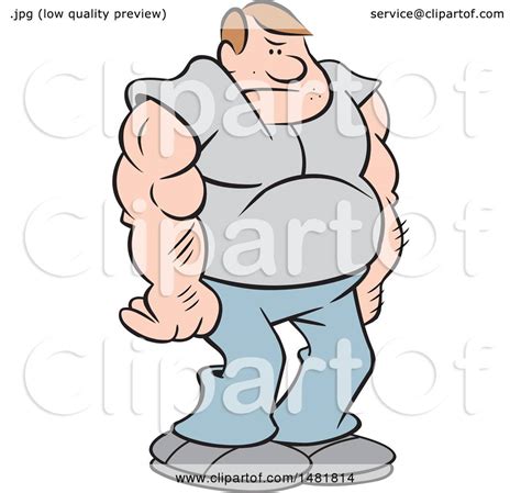 Clipart Of A Cartoon Big Tough Guy With Muscular Arms Royalty Free