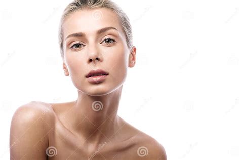 Beauty Portrait Of Female Face With Natural Skin Beautiful Blonde Girl Stock Image Image Of