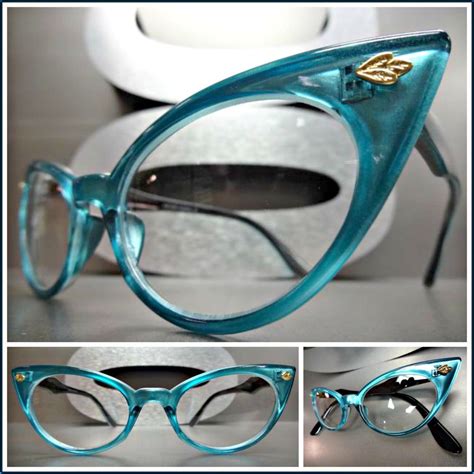 classic vintage retro cat eye style clear lens eye glasses teal fashion frame clothing shoes