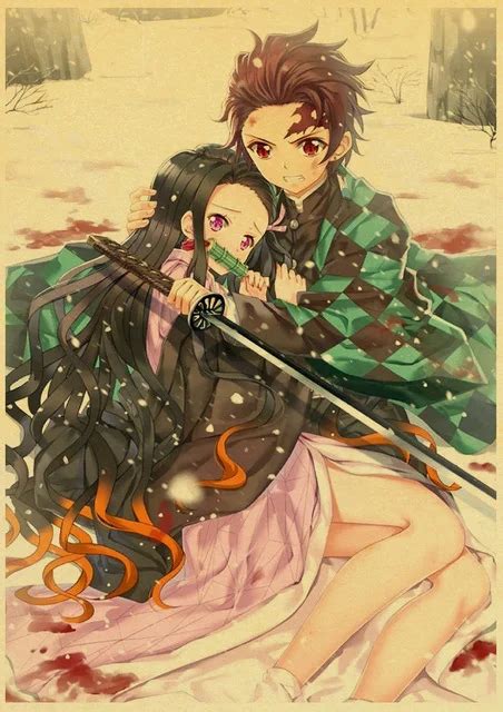 Tanjiro Protecting Sister Nezuko Demon Slayer Poster