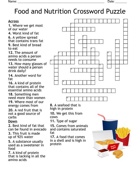 Healthy Eating Crossword Puzzle Printables