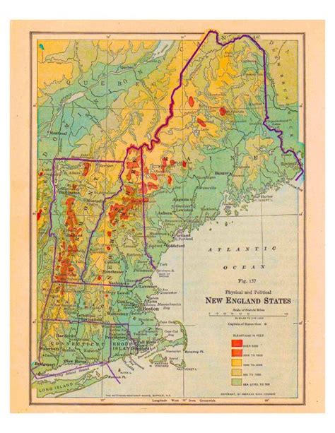 Old New England Map Physical Geography And Political From