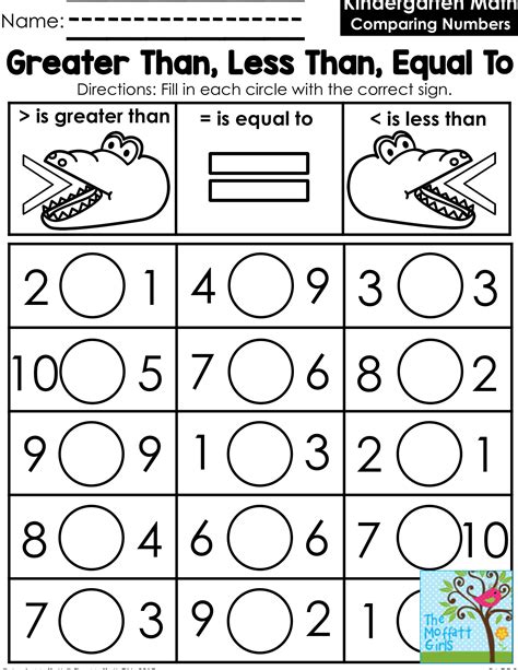 Kindergarten Math Worksheets Comparing Numbers