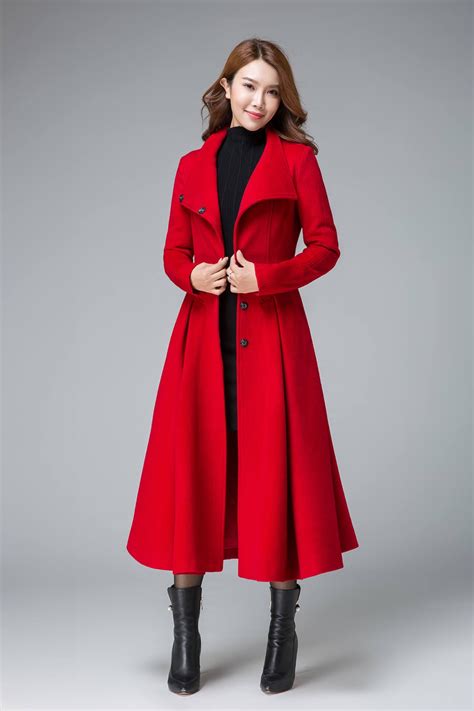 Coats For Women Red Winter Coat Asymmetrical Coat Pleated Etsy