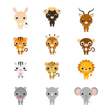 Cute Cartoon African Animals Illustration For Children Zoo Happy