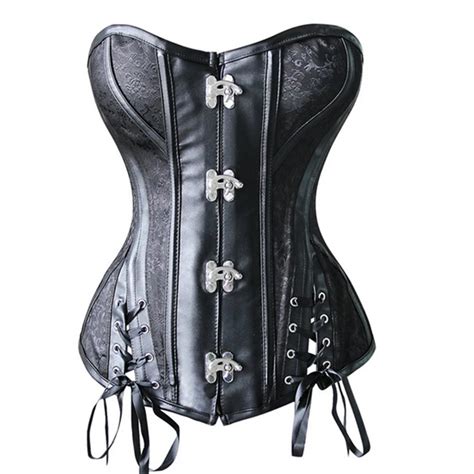 Sexy Gothic Inspired Waist Trainer Corset Side Lace Up Spiral Steel Buckles Black Leather