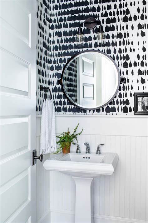 Powder Room With Graphic Black And White Wallpaper Hgtv