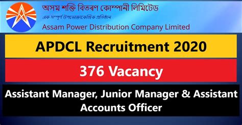 Apdcl Recruitment Assistant Manager Junior Manager And