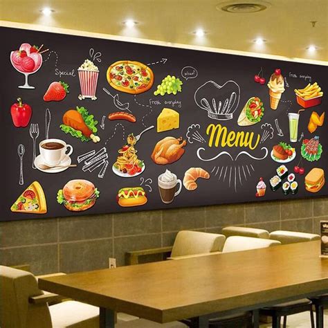 Personalized Blackboard Graffiti Food Mural Wallpaper Cake Shop Cafe