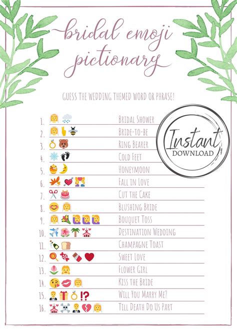 Bridal Shower Games Printable Emoji Game Emoji Pictionary Etsy Canada