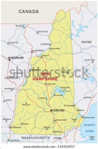 New Hampshire Road Map Stock Vector Royalty Free 154314917