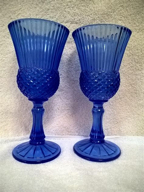 6 Fostoria Wine Goblets In Cobalt Blue Etsy