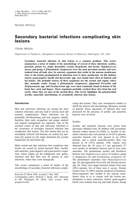 Pdf Secondary Bacterial Infections Complicating Skin Lesions