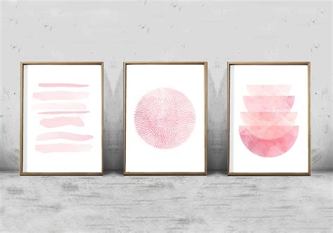 Pink Prints Set Of 3 Pink Wall Art Blush Abstract Watercolor Etsy