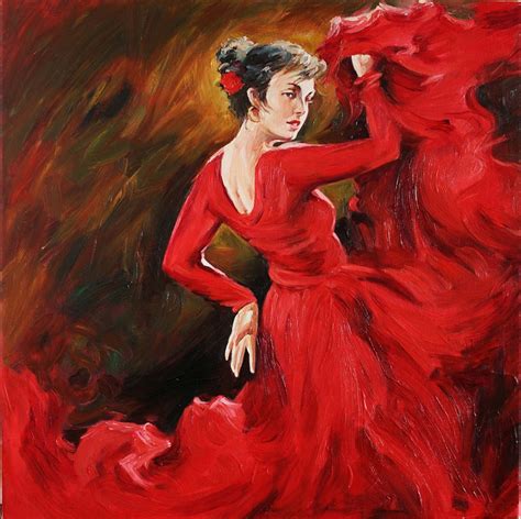 Oil Paintings Reproduction Portrait Art Woman Flamenco Dancer In Red