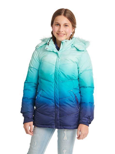 Justice Girls Puffer Jacket With Faux Fur Lined Hood Sizes 5 18