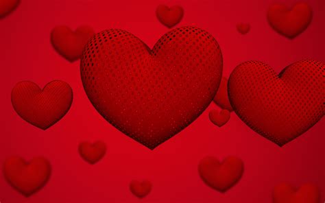 Download Wallpapers Red 3d Hearts Romance Concepts Red Background