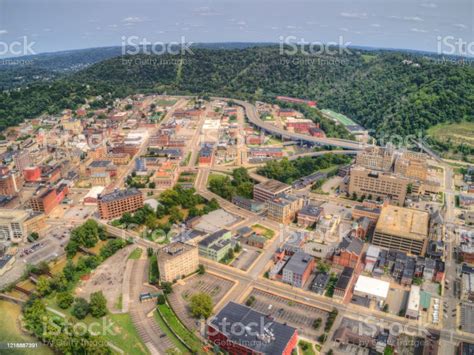 Aerial View Of Downtown Wheeling West Virginia On The Ohio River Stock
