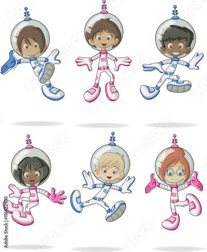 Astronaut Cartoon Characters In Outer Space Suit Stock Image And