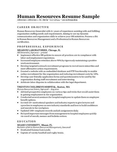 Many hr resumes begin with a strong headline or summary statement. Human Resources Resume Sample | Templates at ...