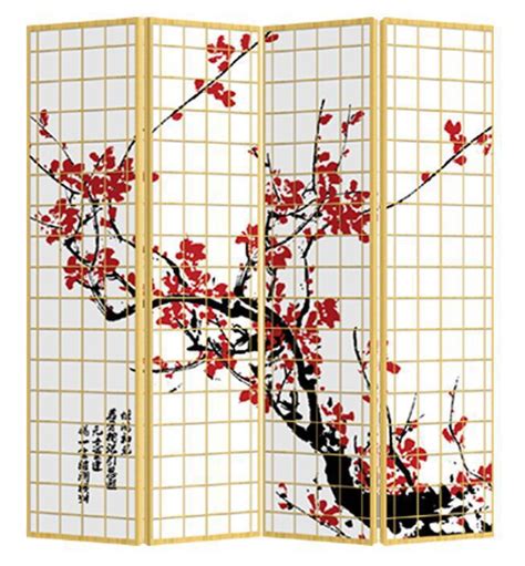 Provides only a fleeting promise of privacy. Japanese Room Divider Shoji Rice Paper 4 Panel Sakura ...