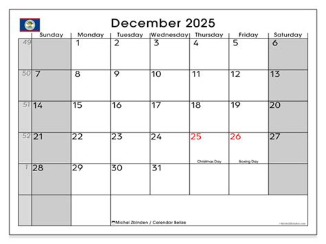 Printable Calendar Belize Michel Zbinden En