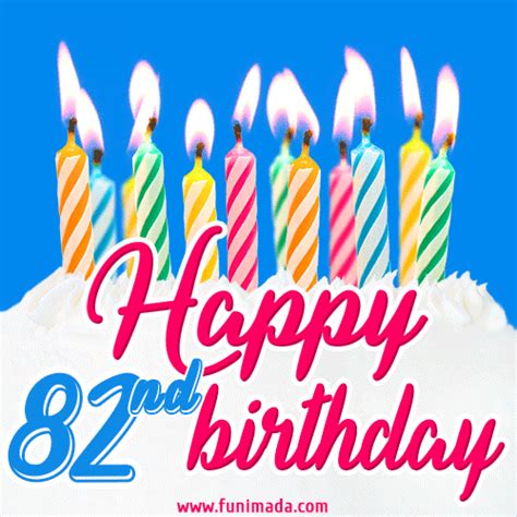 Animated Happy 82nd Birthday Card With Cake And Lit Candles
