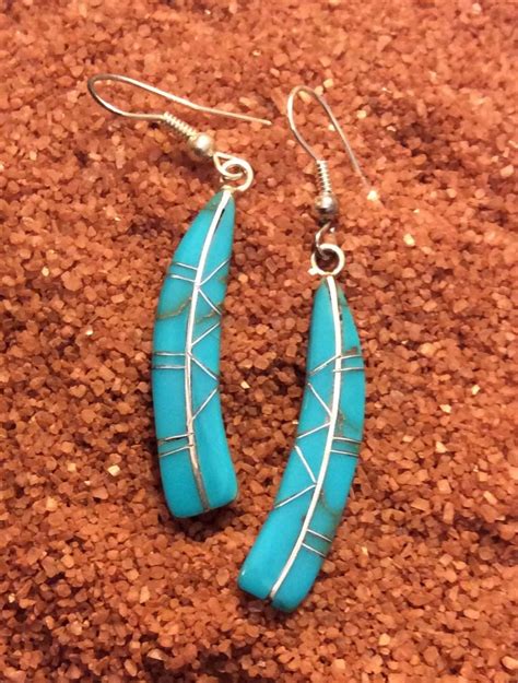 Native American Sterling Silver Earrings Inlaid With Turquoise Etsy