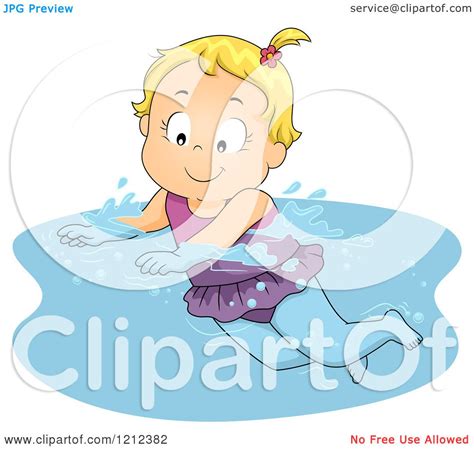 Cartoon Of A Happy Blond Toddler Girl Swimming Royalty