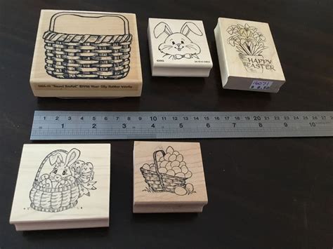 Set Of Five Wooden Mounted Rubber Stamps Etsy
