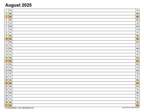 August 2025 calendar