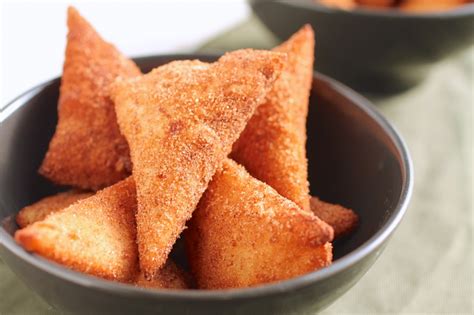 Flour tortillas covered in melted butter and cinnamon sugar then baked until golden brown and crispy. cinnamon sugar tortilla fried