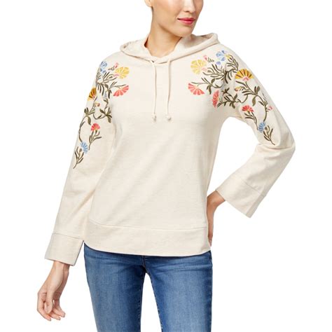 style and co style and co womens embroidered hoodie sweatshirt beige x large