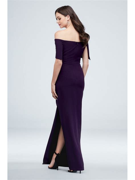 off the shoulder foldover ruched gown with slit marina 262954d