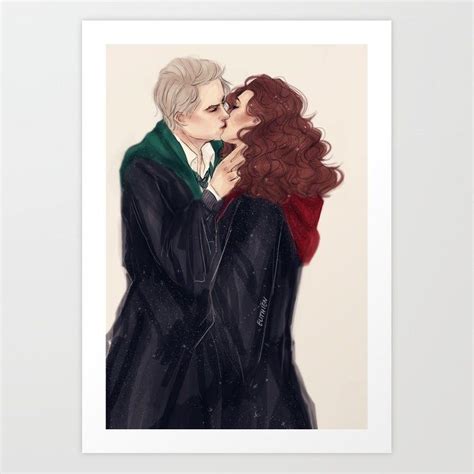 Dramione Kiss Art Print By Elithien Dramione Draco And Hermione