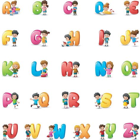 Cartoon Colorful Alphabet Set With Happy Children 6732363 Vector Art At