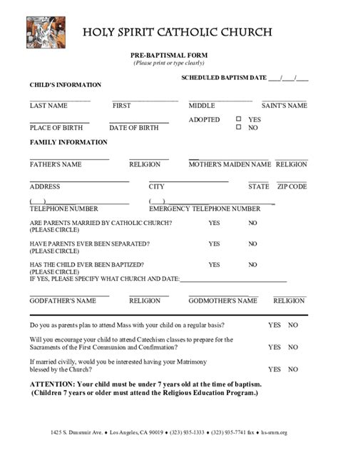 Fillable Online Pre Baptismal Form Fax Email Print Pdffiller