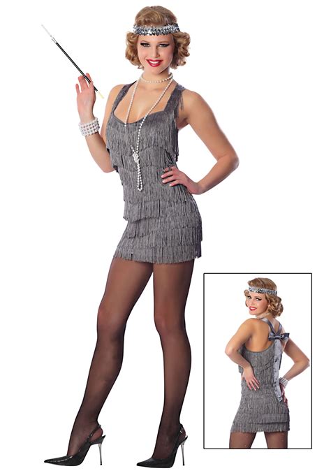 sexy silver lindy lace flapper costume