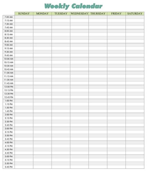 13 Best Printable Weekly Calendar With 15 Minute Time Slots PDF For