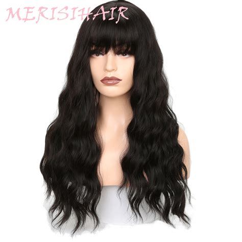 Water wave hair u part wig human hair half wigs 2x4 opening size 150% density natural color. MERISI HAIR 26" Long Grey Brown Womens Wigs with Bangs ...